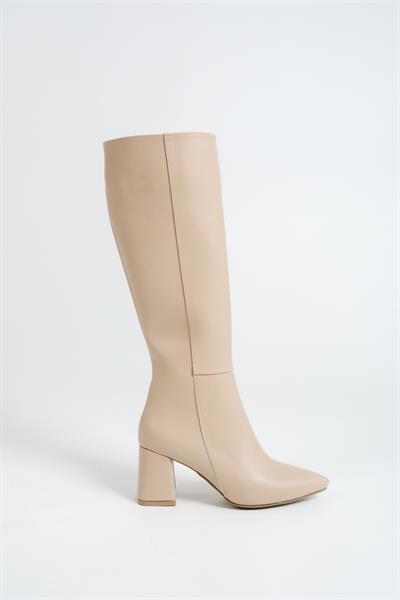 Mubiano MBZFR5012D-N Kadın Nude Fermuarlı Sivri Burun 6 Cm Blok topuklu Uzun Çizme