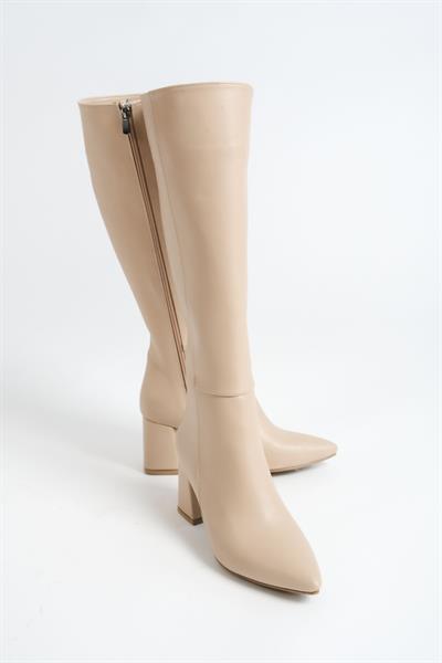 Mubiano MBZFR5012D-N Kadın Nude Fermuarlı Sivri Burun 6 Cm Blok topuklu Uzun Çizme