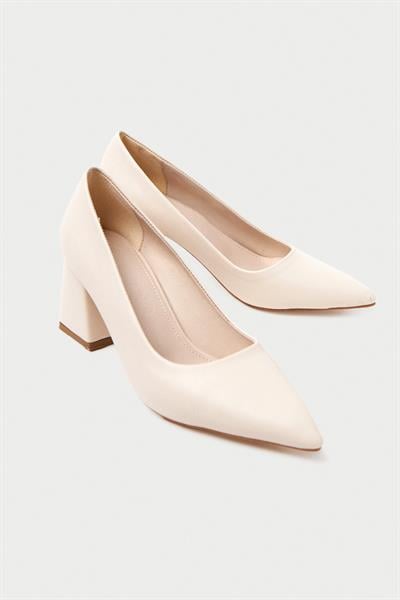 Mubiano MBZFR600-BJ Kadın Blok Topuklu 6 cm Sivri Burun Bej Stiletto & Topuklu Ayakkabı