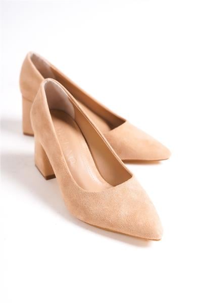 Mubiano MBZFR601-SN Kadın Süet Blok Topuklu 6 cm Sivri Burun Nude Stiletto & Topuklu Ayakkabı