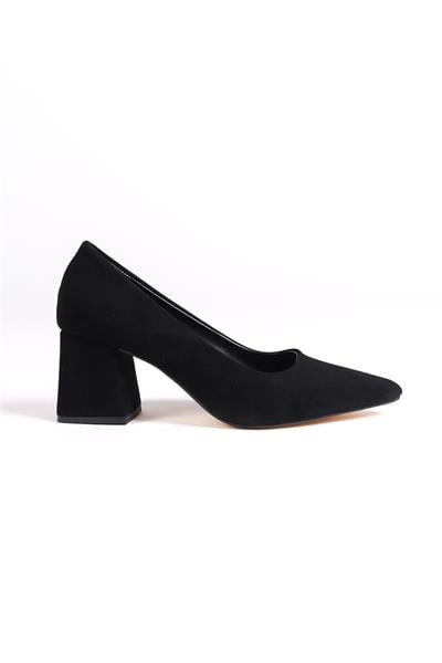 Mubiano MBZFR601-SS Kadın Süet Blok Topuklu 6 cm Sivri Burun Siyah Stiletto & Topuklu Ayakkabı