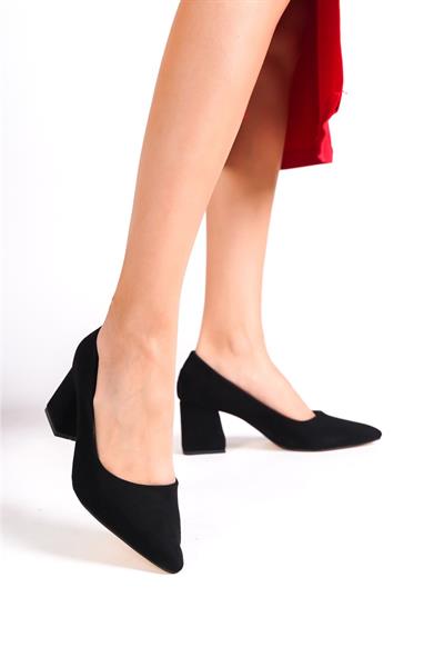 Mubiano MBZFR601-SS Kadın Süet Blok Topuklu 6 cm Sivri Burun Siyah Stiletto & Topuklu Ayakkabı