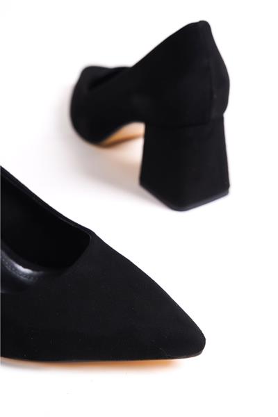 Mubiano MBZFR601-SS Kadın Süet Blok Topuklu 6 cm Sivri Burun Siyah Stiletto & Topuklu Ayakkabı