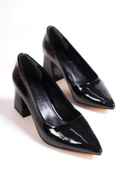 Mubiano MBZFR602-RS Kadın Rugan Blok Topuklu 6 cm Sivri Burun Siyah Stiletto & Topuklu Ayakkabı