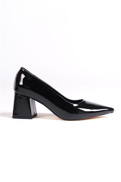 Mubiano MBZFR602-RS Kadın Rugan Blok Topuklu 6 cm Sivri Burun Siyah Stiletto & Topuklu Ayakkabı
