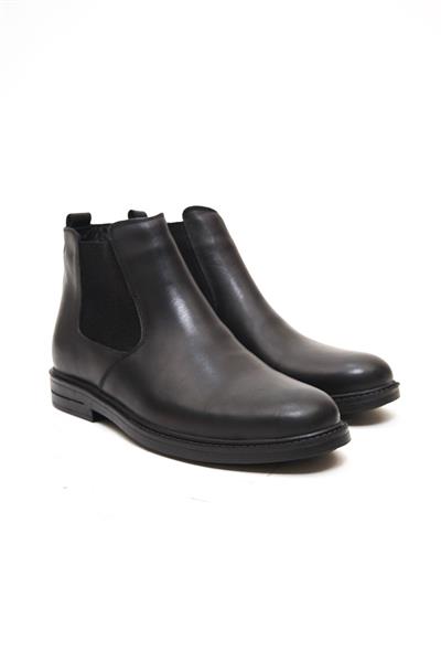 Mubiano Hakiki Deri MBZYN2305-S Siyah Lastik Detaylı Fermuarlı Erkek Bot & Chelsea