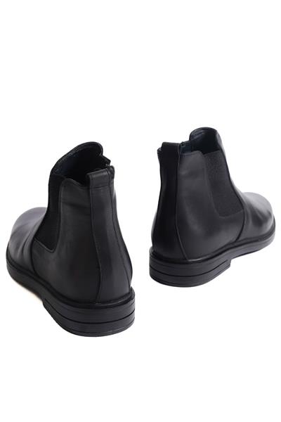 Mubiano Hakiki Deri MBZYN2305-S Siyah Lastik Detaylı Fermuarlı Erkek Bot & Chelsea