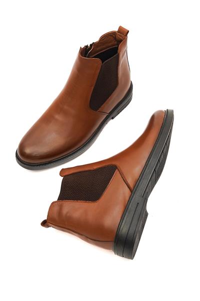 Mubiano Hakiki Deri MBZYN2305-TB Taba Lastik Detaylı Fermuarlı Erkek Bot & Chelsea