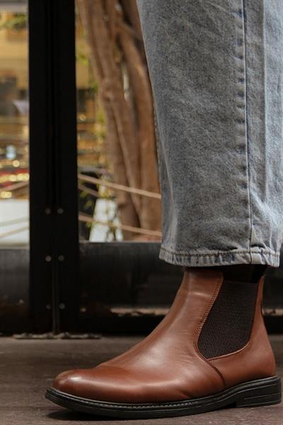 Mubiano Hakiki Deri MBZYN2305-TB Taba Lastik Detaylı Fermuarlı Erkek Bot & Chelsea