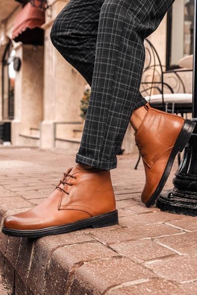 Mubiano Hakiki Deri MBZYN2306-TB Taba Bağcık Detaylı Erkek Bot & Postal