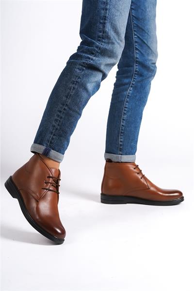 Mubiano Hakiki Deri MBZYN2306-TB Taba Bağcık Detaylı Erkek Bot & Postal