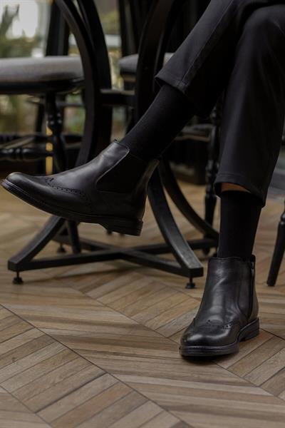 Mubiano Hakiki Deri MBZYN2307-S Siyah Zımba Detaylı Erkek Bot & Chelsea