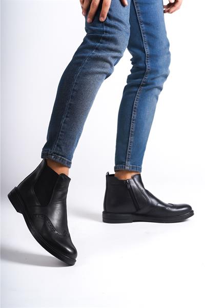 Mubiano Hakiki Deri MBZYN2307-S Siyah Zımba Detaylı Erkek Bot & Chelsea