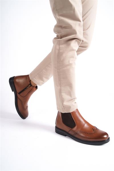 Mubiano Hakiki Deri MBZYN2307-TB Taba Zımba Detaylı Erkek Bot & Chealsea