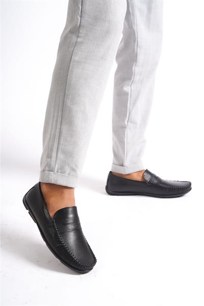 Mubiano Hakiki Deri SRG666S İç Dış Siyah Erkek Loafer