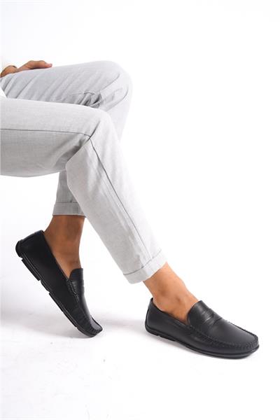 Mubiano Hakiki Deri SRG666S İç Dış Siyah Erkek Loafer
