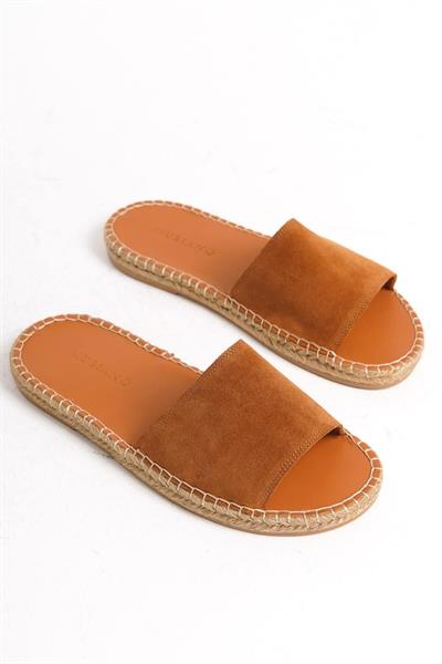 Mubiano Hakiki Deri Summer Erkek Süet Jüt Taban Taba Espadril Terlik -MSSR122-TB