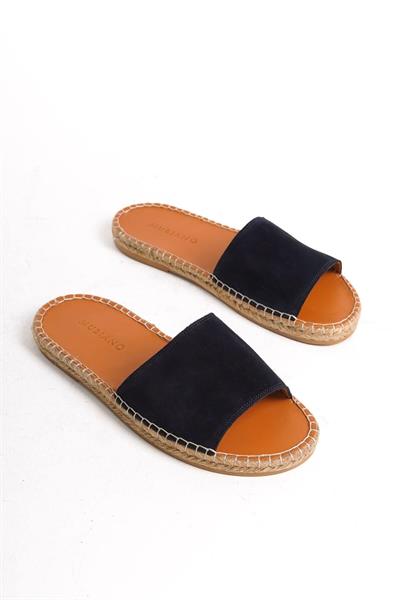 Mubiano Hakiki Deri Summer Erkek Süet Jüt Taban Lacivet Espadril Terlik -MSSR122-LCV