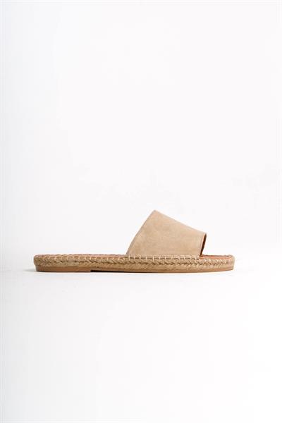 Mubiano Hakiki Deri Summer Erkek Süet Jüt Taban Bej Espadril Terlik -MSSR122-BJ