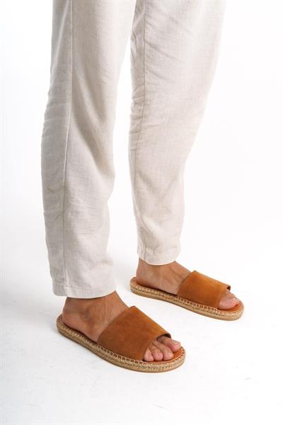 Mubiano Hakiki Deri Summer Erkek Süet Jüt Taban Taba Espadril Terlik -MSSR122-TB