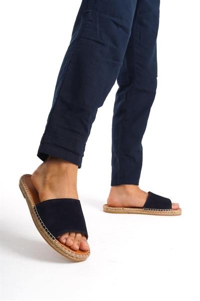 Mubiano Hakiki Deri Summer Erkek Süet Jüt Taban Lacivet Espadril Terlik -MSSR122-LCV