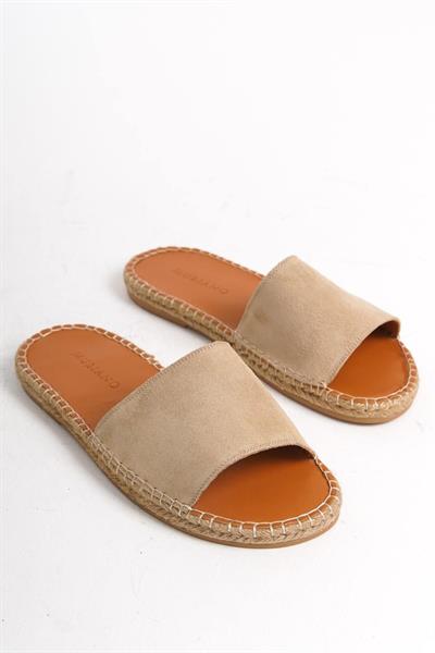Mubiano Hakiki Deri Summer Erkek Süet Jüt Taban Bej Espadril Terlik -MSSR122-BJ
