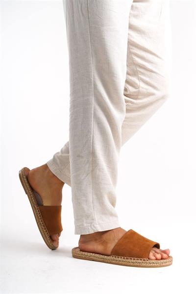 Mubiano Hakiki Deri Summer Erkek Süet Jüt Taban Taba Espadril Terlik -MSSR122-TB