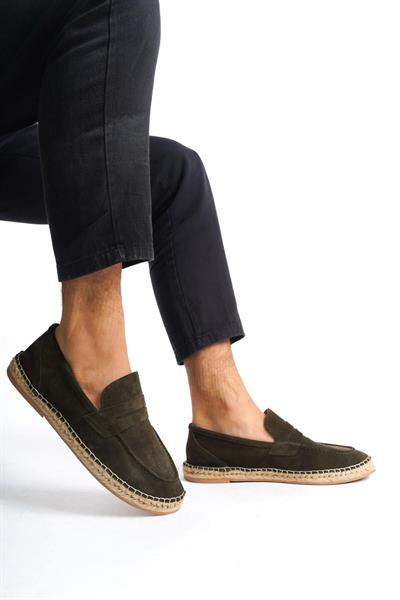 Mubiano Hakiki Deri Summer Erkek Jüt Taban Haki Süet Espadril & Loafer -MSSR1274-HK