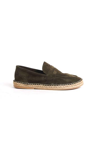 Mubiano Hakiki Deri Summer Erkek Jüt Taban Haki Süet Espadril & Loafer -MSSR1274-HK