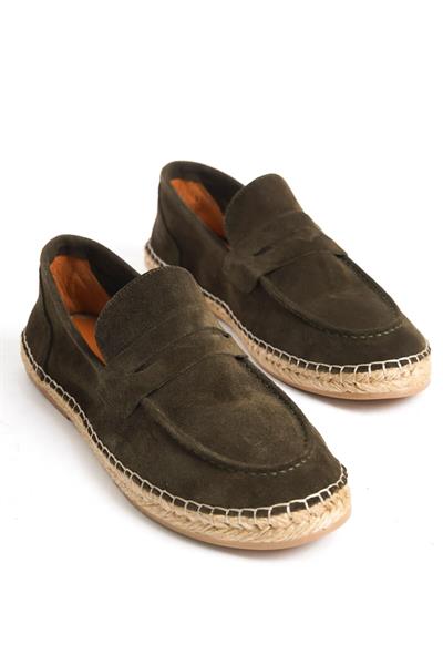 Mubiano Hakiki Deri Summer Erkek Jüt Taban Haki Süet Espadril & Loafer -MSSR1274-HK