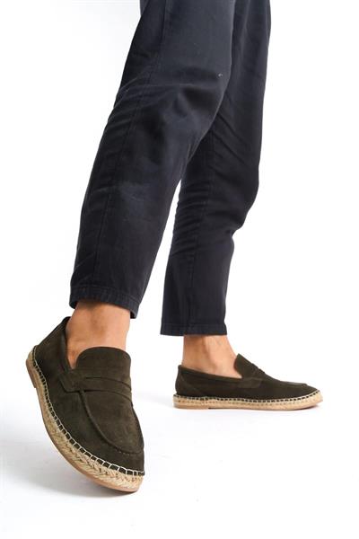 Mubiano Hakiki Deri Summer Erkek Jüt Taban Haki Süet Espadril & Loafer -MSSR1274-HK