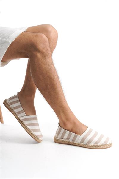 Mubiano Summer Erkek Jüt Taban Keten Beyaz/Bej Espadril -MSSR3535-BB