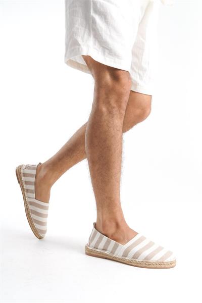Mubiano Summer Erkek Jüt Taban Keten Beyaz/Bej Espadril -MSSR3535-BB