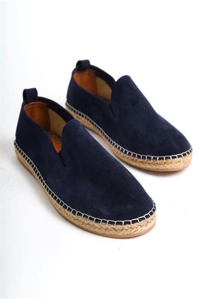 Mubiano Hakiki Deri Summer Erkek Jüt Taban Lacivert Süet Espadril & Loafer -MSSR1120-LCV