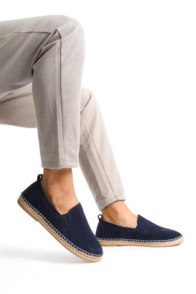 Mubiano Hakiki Deri Summer Erkek Jüt Taban Lacivert Süet Espadril & Loafer -MSSR1120-LCV