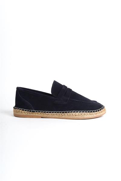 Mubiano Hakiki Deri Summer Erkek Jüt Taban Lacivert Süet Espadril & Loafer -MSSR1274-LCV
