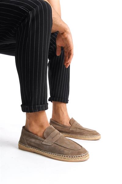 Mubiano Hakiki Deri Summer Erkek Jüt Taban Vizon Süet Espadril & Loafer -MSSR1274-VZ