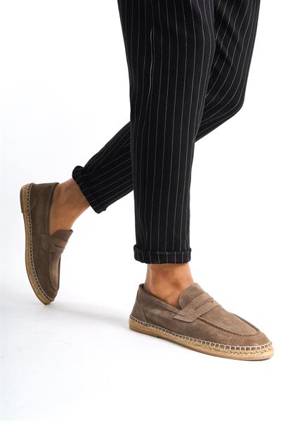 Mubiano Hakiki Deri Summer Erkek Jüt Taban Vizon Süet Espadril & Loafer -MSSR1274-VZ