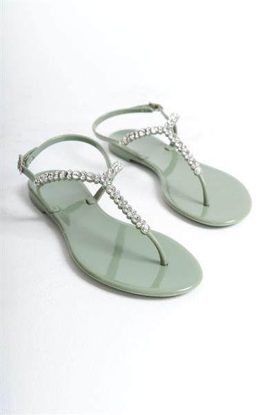Mubiano Summer Kadın Jelly Mat Avokado Taş Detay Düz Sandalet-MSTB7070-AVK