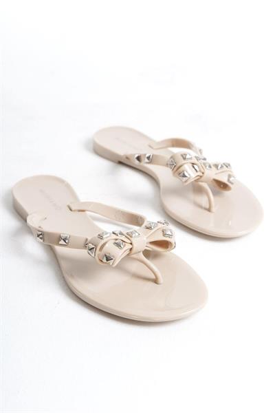 Mubiano Summer Kadın Jelly Mat Bej Fiyonk Detay Düz Terlik-MSTB8282-BJ