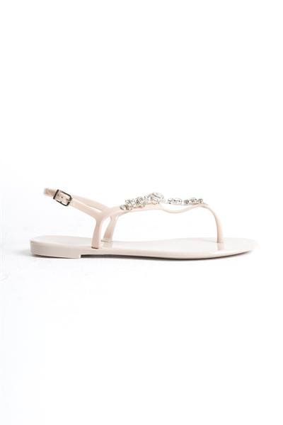 Mubiano Summer Kadın Jelly Mat Bej Taş Detay Düz Sandalet-MSTB6262-BJ