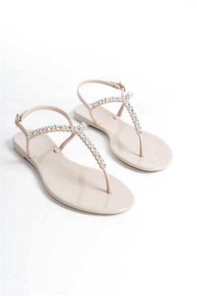 Mubiano Summer Kadın Jelly Mat Bej Taş Detay Düz Sandalet-MSTB7070-BJ