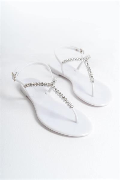 Mubiano Summer Kadın Jelly Mat Beyaz Taş Detay Düz Sandalet-MSTB7070-B