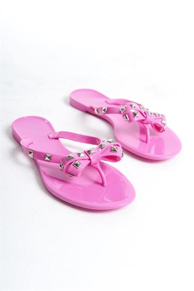 Mubiano Summer Kadın Jelly Mat Pembe Fiyonk Detay Düz Terlik-MSTB8282-PMB