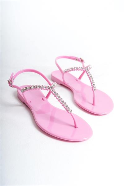 Mubiano Summer Kadın Jelly Mat Pudra Taş Detay Düz Sandalet-MSTB7070-PD