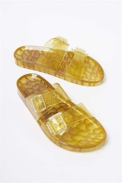 Mubiano Summer Kadın Jelly Şeffaf Altın Sim Düz Terlik-MSTB165-SAS
