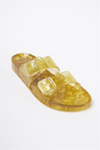 Mubiano Summer Kadın Jelly Şeffaf Altın Sim Düz Terlik-MSTB165-SAS