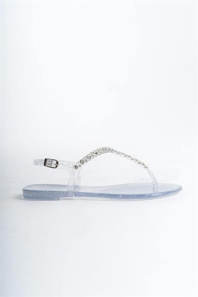 Mubiano Summer Kadın Jelly Şeffaf Gri Sim Taş Detay Düz Sandalet-MSTB7070-SGS