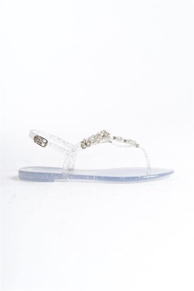 Mubiano Summer Kadın Jelly Şeffaf Gri Sim Taş Detay Düz Sandalet-MSTB6262-SGS