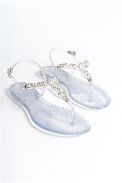 Mubiano Summer Kadın Jelly Şeffaf Gri Sim Taş Detay Düz Sandalet-MSTB6262-SGS